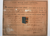 B0013 Gemeentewapen, zoals door de Hoge Raad van Adel toegekend aan Simonshaven en Schuddebeurs; 5 september 1821