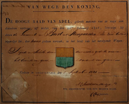 B0014 Gemeentewapen, zoals door de Hoge Raad van Adel toegekend aan Biert met Stompaard; 5 september 1821