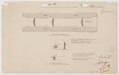 33_TT00112 Plattegrond en doorsneden van de Hondsbossche sluis te Zaandam, met schets van de prop onder de achterhar ...