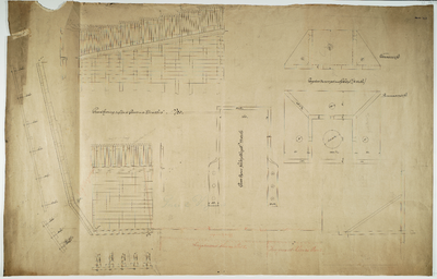 33_TT00183 Plattegrond en aanzichten van de grondkering tussen de Grote en de Kleine sluis te Zaandam met details van ...