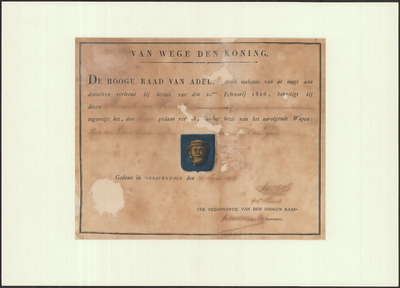 PR1_doos-1_00018 Oorkonde van de Hoge Raad van Adel, met de verlening van het gemeentewapen aan de gemeente Wormer en ...