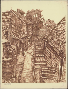 PR1_map-1_00004 De wijk 'Doolhof' in Volendam omstreeks 1900. Smalle straatjes en trappen naar de woonhuizen zijn ...