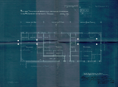 UPL000000122 Bouwtekening 1916-07 pagina 2: Bouw van drie woningen op gedeeltelijk bestaande fundering, na de ...