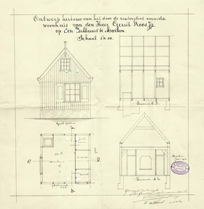 UPL000000123 Watersnood 1916. Bouwtekening voor herbouw van het door de watervloed vernielde woonhuis van de heer ...