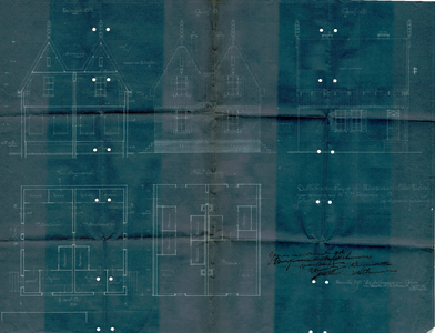 UPL000000125 Bouwdossier Marken 1916-24: bouwtekening voor een dubbel woonhuis op de Moeniswerf, op bestaande ...