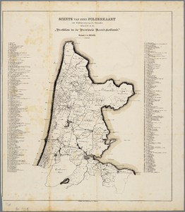 WAT001019844 Overzichtskaart met plaatsaanwijzing-en namen van de polders in Noord-Holland.