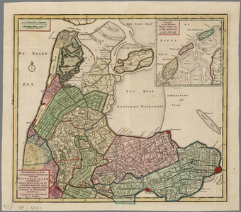 WAT001019855 Overzichtskaart van het Noorderkwartier van Noord-Holland met kaartje van de Waddeneilanden Texel, ...