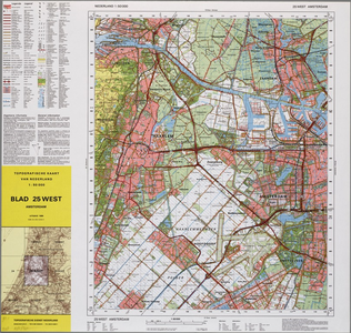 WAT001019880 Topografische kaart van een gedeelte van Noord-Holland met Amsterdam, Haarlem, Zaanstreek, Oostzaan, Wijde ...