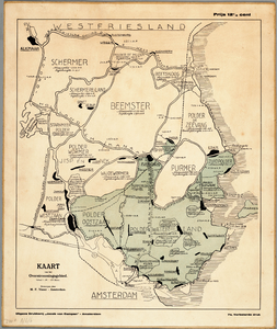 WAT001019894 Overzichtskaart van het getroffen gebied tijdens de watersnood in 1916.Het getroffen gebied staat in groen ...