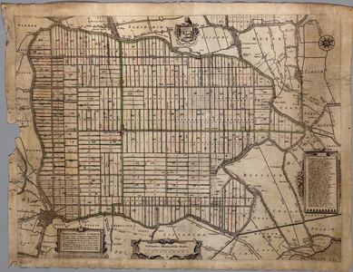 WAT001019932 Kaart van de Beemster binnen de dijken met aanduiding van de verkaveling, molens, sloten en wegen.