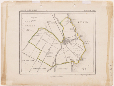 WAT001020004 Plattegrond van gemeente Edam en de haar omringende gemeenten, in Noord Holland uit 1866, vervaardigd door ...