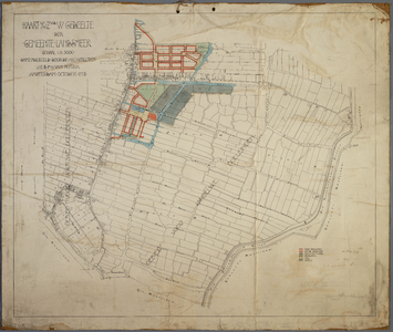 WAT001020048 Kadastrale overzichtskaart van Landsmeer met bebouwing in sectie A en B en uitbreiding in sectie B en D.