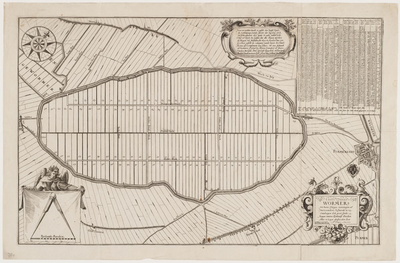 WAT001020228 Kavelkaart van de Wijde Wormer met perceelnummering, waterwegen en watermolens en de stad Purmerend, de ...