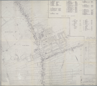 WAT001020056 Plattegrond van de gemeente Landsmeer met omschrijving van de soort bebouwing, straatnamen, kadastrale ...