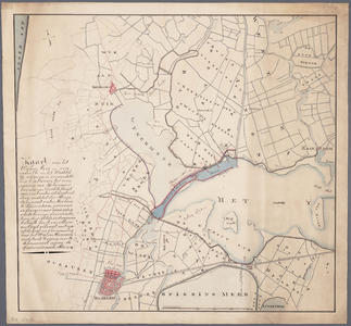WAT001020276 Kaart van het Wijkermeer, het IJ en omgeving met een nieuw aangelegd wateraanvoerend kanaal voor water ...