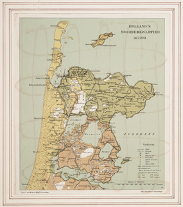 WAT001019849 Overzichtskaart met een reconstructie van Noord-Holland anno 1300 met oorspronkelijke benaming van ...