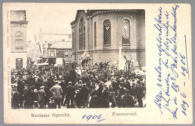 WAT001013146 Reclame optocht 1906 deze werd gehouden ter gelegenheid van de 10é Paas veetentoonstelling 1896-1906.Met ...