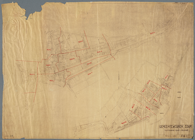 WAT001020399 Plattegrond van Edam-Volendam, gebaseerd op de kadastrale kaart, met verdeling in blokken