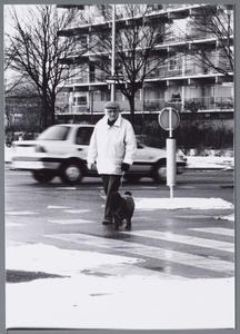 WAT001002838 Man met een poedel aan de lijn.