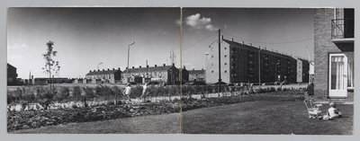 WAT001017694 Huizen aan de van IJsendijkstraat en Cavaljéplein.Rechts: een meisje wat heerlijk speelt in het gras met ...
