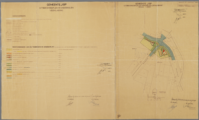WAT001020472 Uitbreidingsplan van de wijk Spijkerboor van de gemeente Jisp, blad 2, met dwarsprofiel. Met blad 3, Verklaring