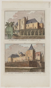 WAT001020978 Dubbele afbeelding van het vroegere slot Purmersteijn bij Purmerend, in de situatie van 1726