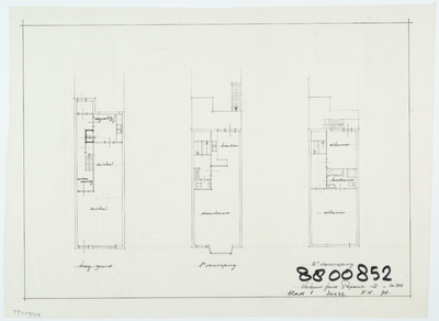 WAT054000263 Blad 1, plattegrond van begane grond en verdiepingen van Peperstraat 18
