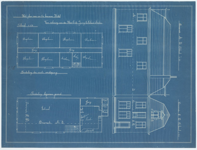 WAT054000122 Doorsneden en plattegronden voor Hotel de Jong