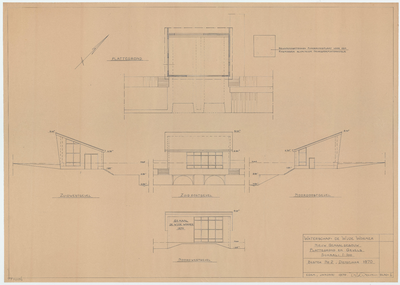 WAT054000315 Plattegrond en geveltekeningen van een gemaal voor de Wijde Wormer. Blad 1