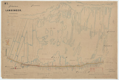 WAT056000049 Kaart van het Noordeinde, Fransche Pad en Zuideinde in Landsmeer. Sectie A, blad 1; sectie B, blad 1; ...
