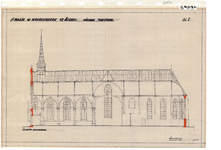 10001444 St. Maria- of Noorderkerk, nieuwe toestand, lengte doorsnede, Hoorn, Kleine Noord 32, ongedateerd