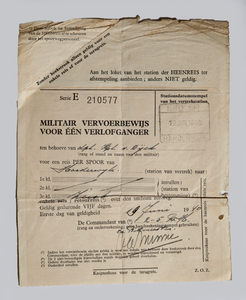 24b Militair vervoersbewijs voor verlofganger van P. van Dijck