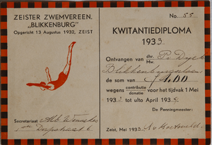 3 Lidmaatschapsbewijs Zeister zwemvereniging Blikkenburg