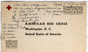 41e Ontvangstkaart van het American Red Cross voor een prisoner of war package