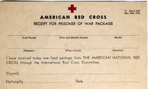 41ee Ontvangstkaart van het American Red Cross voor een prisoner of war package