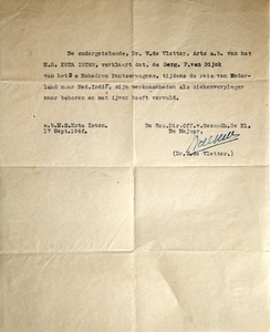 84e Getuigschrift van de werkzaamheden van P. van Dijck tijdens zijn dienstplicht in Nederlands-Indië