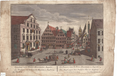 Optica 5 Laniarium versus Portam Minoritarum Augustae. La Boucherie versla Porte des Minorites a Augsburg. La Bec-caria ...