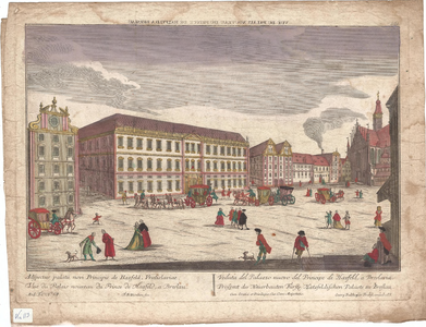 Optica 14 Adspectus Palatii Novi Principis de Hazfeld, Vratislaviae. (in hoes met Optica 15) (Paleis midden ...