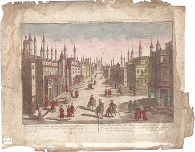 Optica 17 Vue des sept tours, ou Prisons d'État à Constantinop-le. (in hoes met Optica 16) (straat in oosterse stad met ...