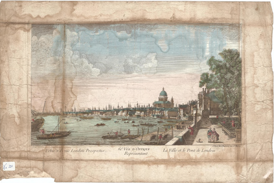 Optica 11 Urbis et Pontis Londini Prospectus. La Ville et le Pont de Londres (in hoes met Optica 10) (gezicht op Londen ...