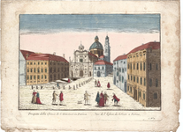 Optica 25 Prospetto della Chiesa di S. Giovanni in Parma (in hoes met Optica 24) (plein met passanten en kerk in het ...