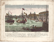 Optica 28 Philadelphia (in hoes met Optica 29) (haven met zeegaande schepen, sloepen en aken, met de stad R.B.), ca. 1770
