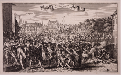 JMD-OP-0008 Kopergravure, De Rampzalige Doodt van CORNELIS en JOAN DE WIT. den 20 August Ao 1672. 
