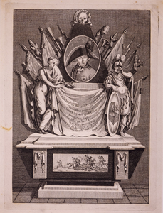 JMD-OP-0057 Kopergravure, Zinneprent op de dood van Prins Frederik, te Padua.