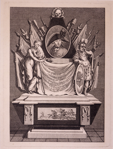 JMD-OP-0058 Kopergravure, Zinneprent op de dood van Prins Frederik, te Padua.