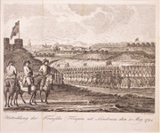 JMD-OP-0085 Ets, Prent, Uittrekking der Fransche Troupen uit Landrecies den 11. May 1794. 