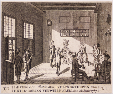 JMD-OP-0221 Ets, Prent, LEVEN der Patriotten by 't ARRESTEEREN van H.K.H. te GOEJAN VERWELLE SLUIS, den 28 Juny 1787. 