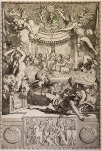 JMD-OP-0295 Ets, Prent, Zinnebeeldige voorstelling ter eere van Willem III na de zegenrijke veldtocht 1673.