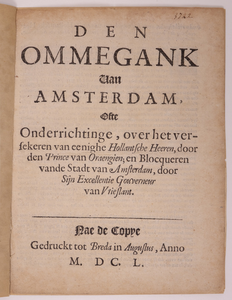 JMD-OP-0483 Boekdruk, Boekje: 'DEN OMMEGANK Van AMSTERDAM, ofte Onderrichtinge, over het versekeren van eenighe ...