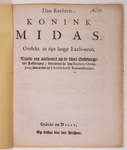 JMD-OP-0486 Boekdruk, Boekje: Den Rechten KONINK MIDAS. Ontdekt in sijn lange Ezels-oren. Zijnde een antwoort op de ...